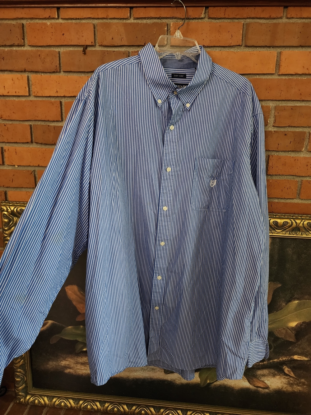 Chaps Blue and White Striped Button-Down Shirt